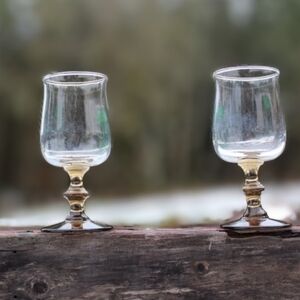 Vtg Pair Wine glasses 1970s "Tulip Brown" goblets